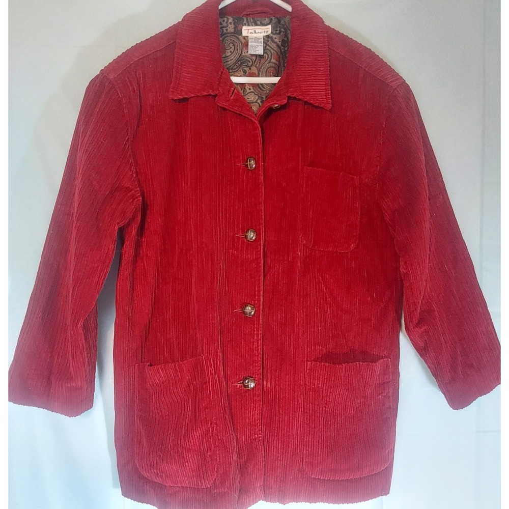 Talbots Womens Corduroy Button‎ Front Jacket burgundy Paisley Lined Outerwear
